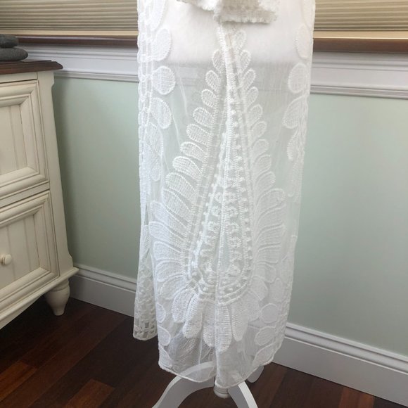 Coastal Beachy Longline Open Front Duster Lace Cardigan Coverup Romantic Dainty - Picture 6 of 14